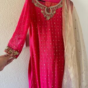 Elegant Pink Kurta with Gold Embroidery
